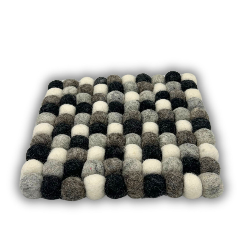 Dessous de verre carrés en boule de feutre - 10 cm - Couleur gris multicolore (lot de 4)