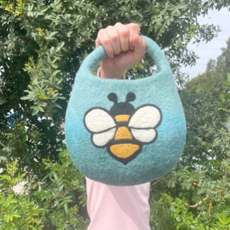 Sac à abeilles en feutre d'eau - Une poignée avec aimant - Bleu vert
