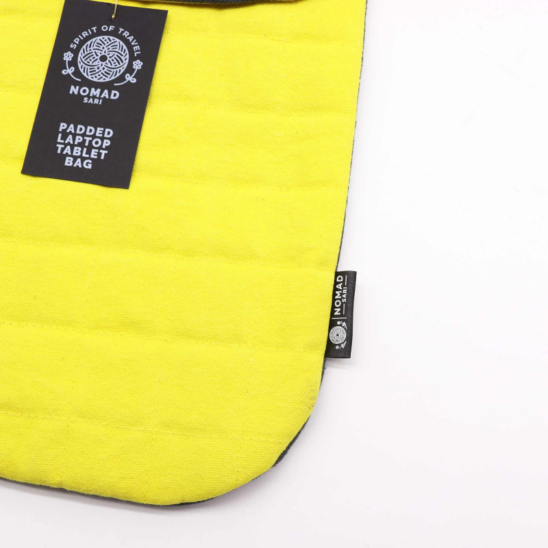 Pochette rembourrée pour ordinateur portable 13 pouces - Jaune fou - Délavé à la pierre 14 oz