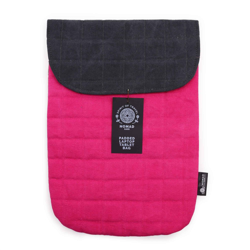 Pochette rembourrée pour ordinateur portable - Rose vif - Délavé à la pierre 14 oz