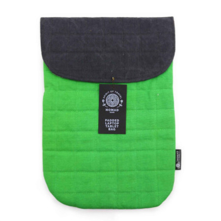 Pochette rembourrée pour ordinateur portable - Vert grenouille - Délavage à la pierre 14 oz