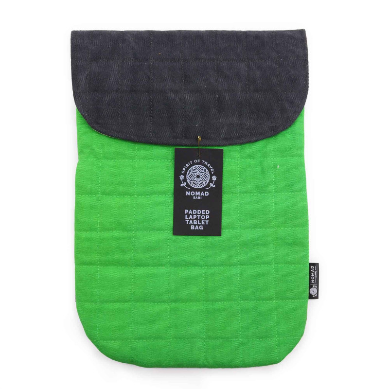 Pochette rembourrée pour ordinateur portable - Vert grenouille - Délavage à la pierre 14 oz