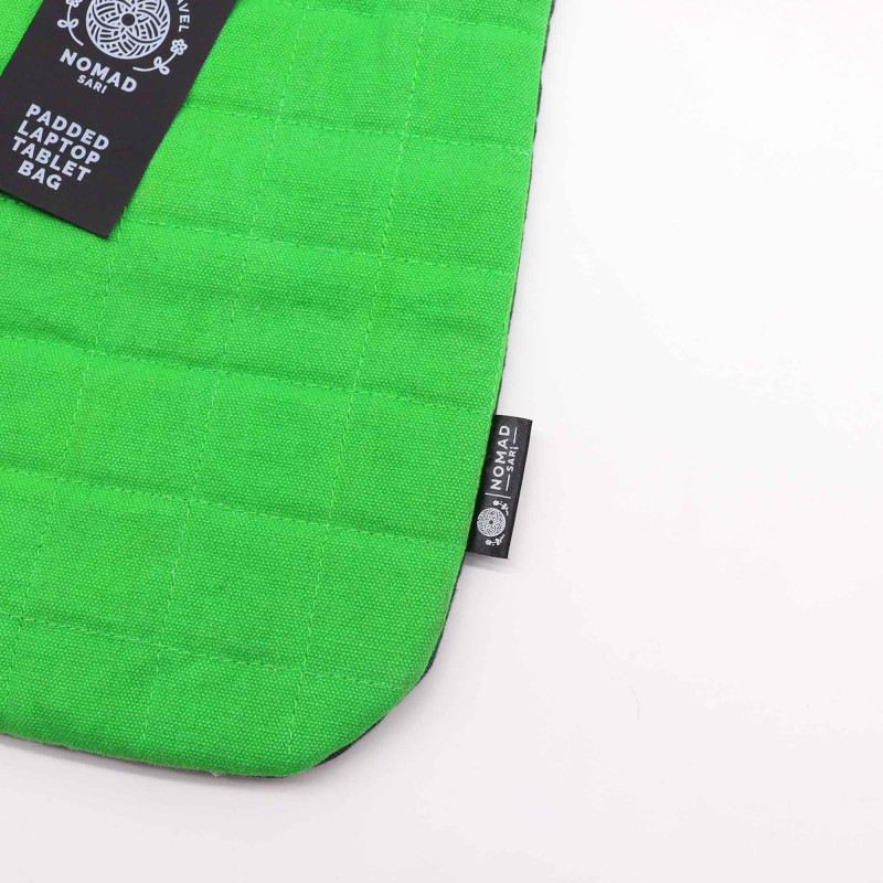 Pochette rembourrée pour ordinateur portable - Vert grenouille - Délavage à la pierre 14 oz