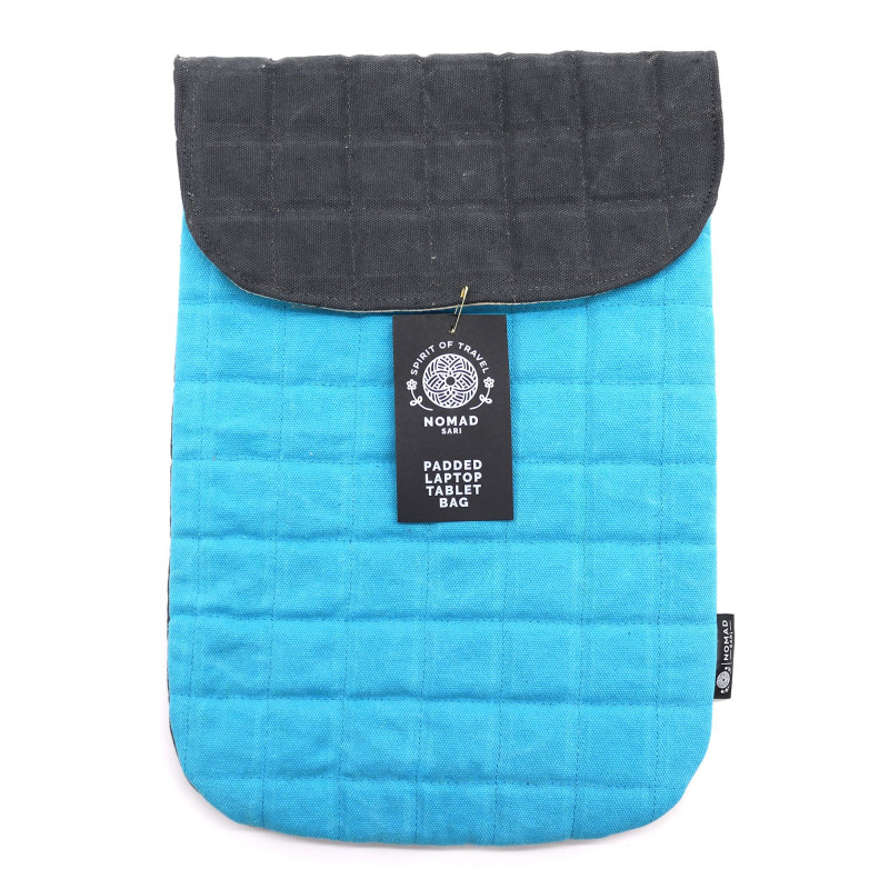 Pochette rembourrée pour ordinateur portable - Turquoise formidable - Délavage à la pierre 14 oz