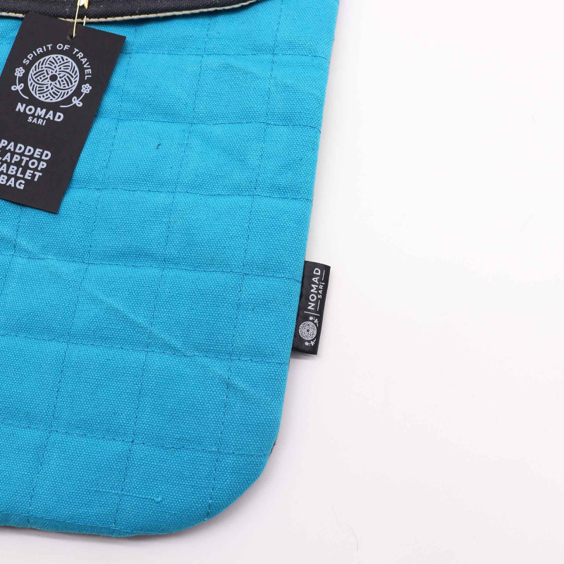 Pochette rembourrée pour ordinateur portable - Turquoise formidable - Délavage à la pierre 14 oz