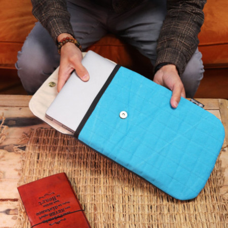 Pochette rembourrée pour ordinateur portable - Turquoise formidable - Délavage à la pierre 14 oz