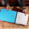 Pochette rembourrée pour ordinateur portable - Turquoise formidable - Délavage à la pierre 14 oz