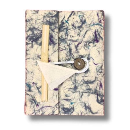 Grand carnet Lokta en coton bleu mélangé (21 x 15 cm) - 45 feuilles - avec marque-page