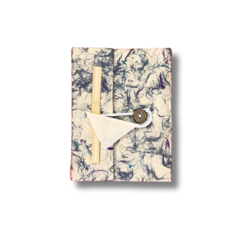 Carnet de notes Med Lokta en coton bleu mélangé, grand format (15 x 12 cm) - 45 feuilles