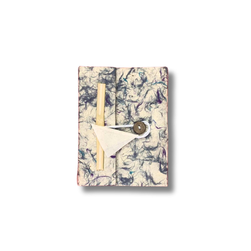 Mini carnet Lokta en coton bleu mélangé, grand format (12 x 8 cm), 40 feuilles