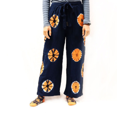 Pantalon de détente de style japonais - Large - Bleu, orange
