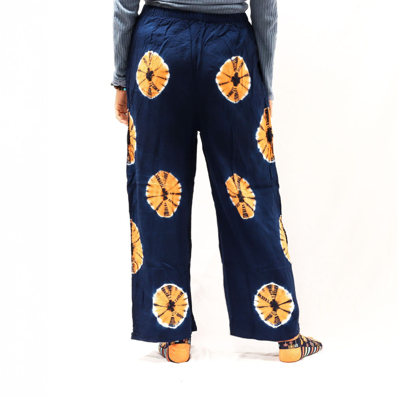 Pantalon de détente de style japonais - Large - Bleu, orange