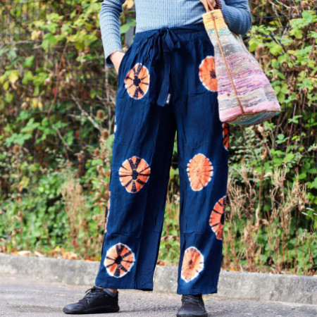 Pantalon de détente de style japonais - Large - Bleu, orange
