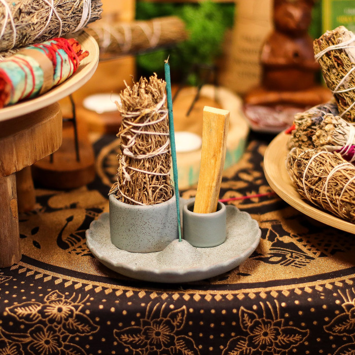 Bâtonnet de Palo Santo et porte-savon - Fleur de lotus - Bleu