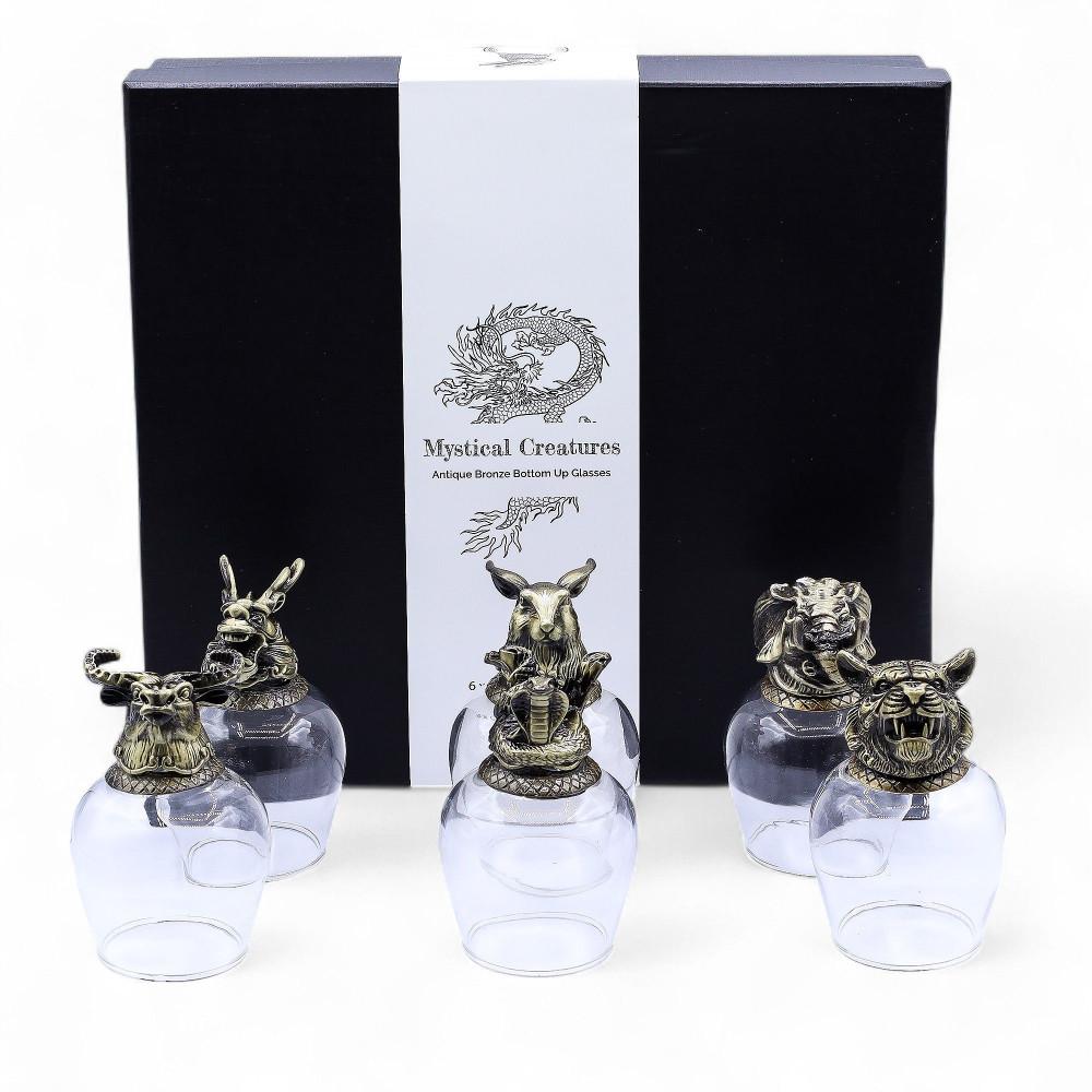 Coffret de 6 verres (100 ml) - Créatures mystiques - Bronze antique