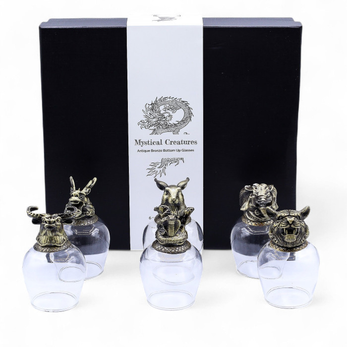 Coffret de 6 verres (100 ml) - Créatures mystiques - Bronze antique