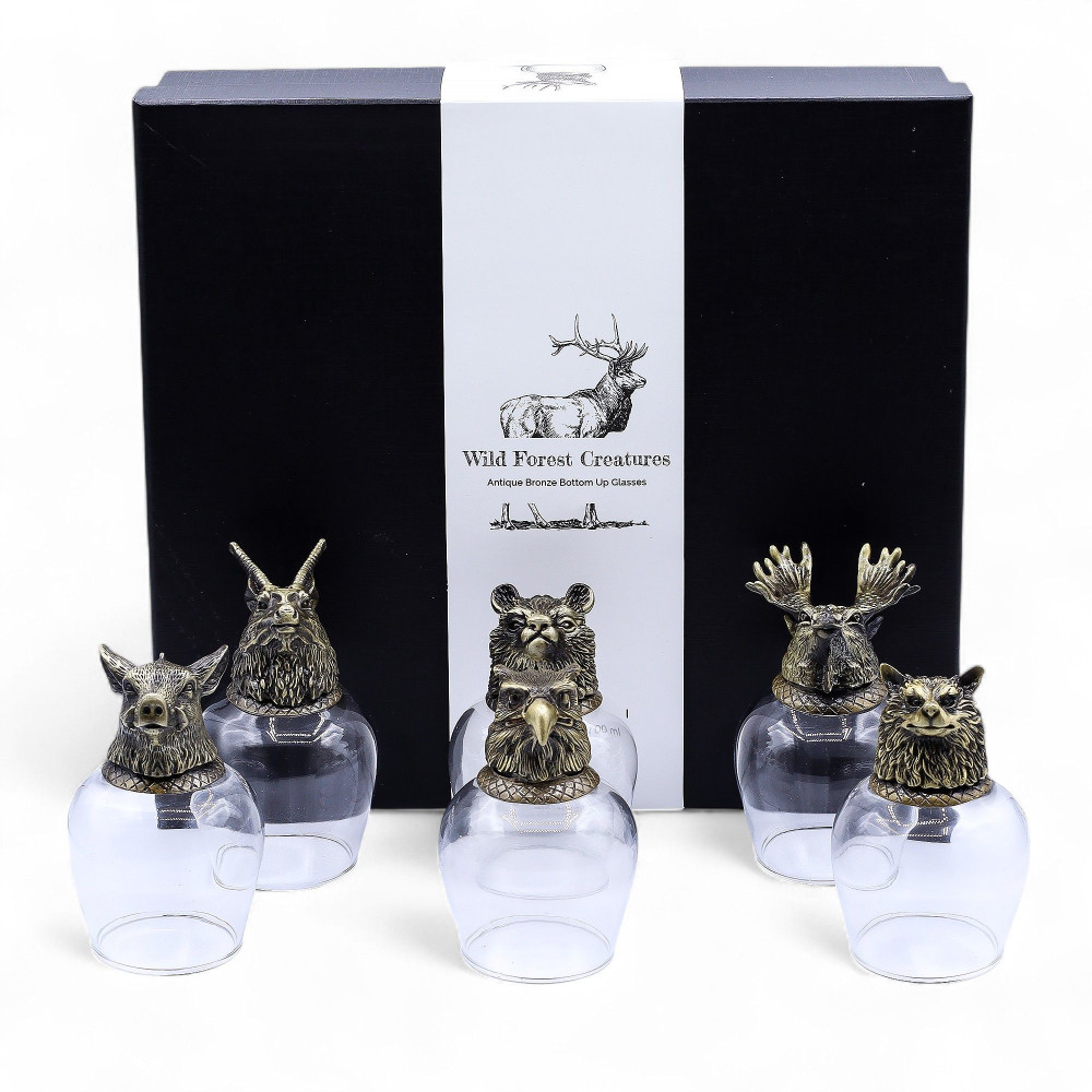 Coffret de 6 verres (50 ml) - Créatures mystiques - Bronze antique