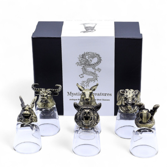 Coffret de 6 verres à liqueur (50 ml) - Créatures de la forêt sauvage - Bronze antique