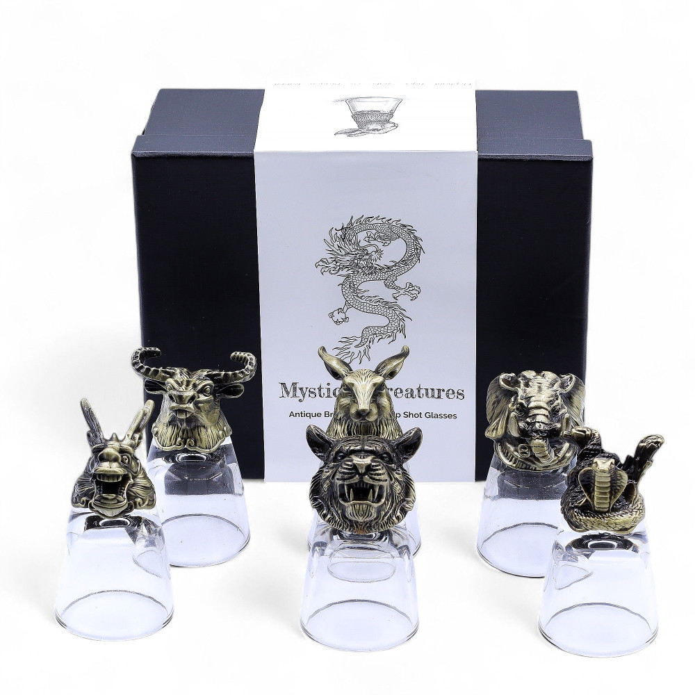 Coffret de 6 verres à liqueur (50 ml) - Créatures de la forêt sauvage - Bronze antique