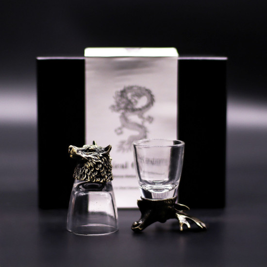 Coffret de 6 verres à liqueur (50 ml) - Créatures de la forêt sauvage - Bronze antique