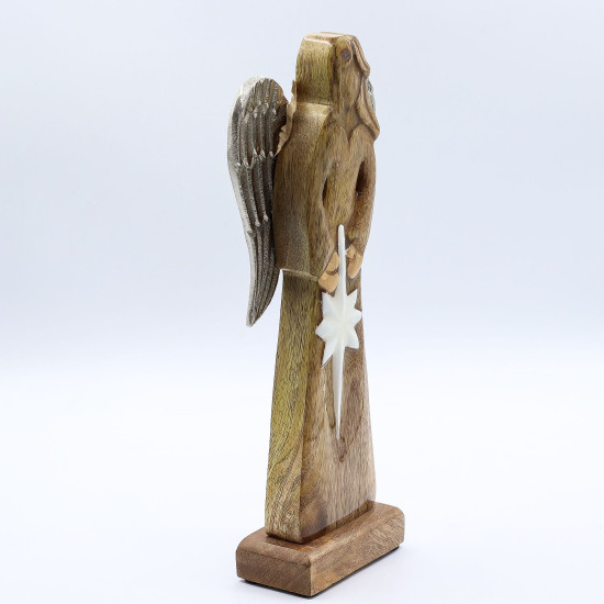 Grandes ailes d'ange de la paix en bois de manguier et détails en émail