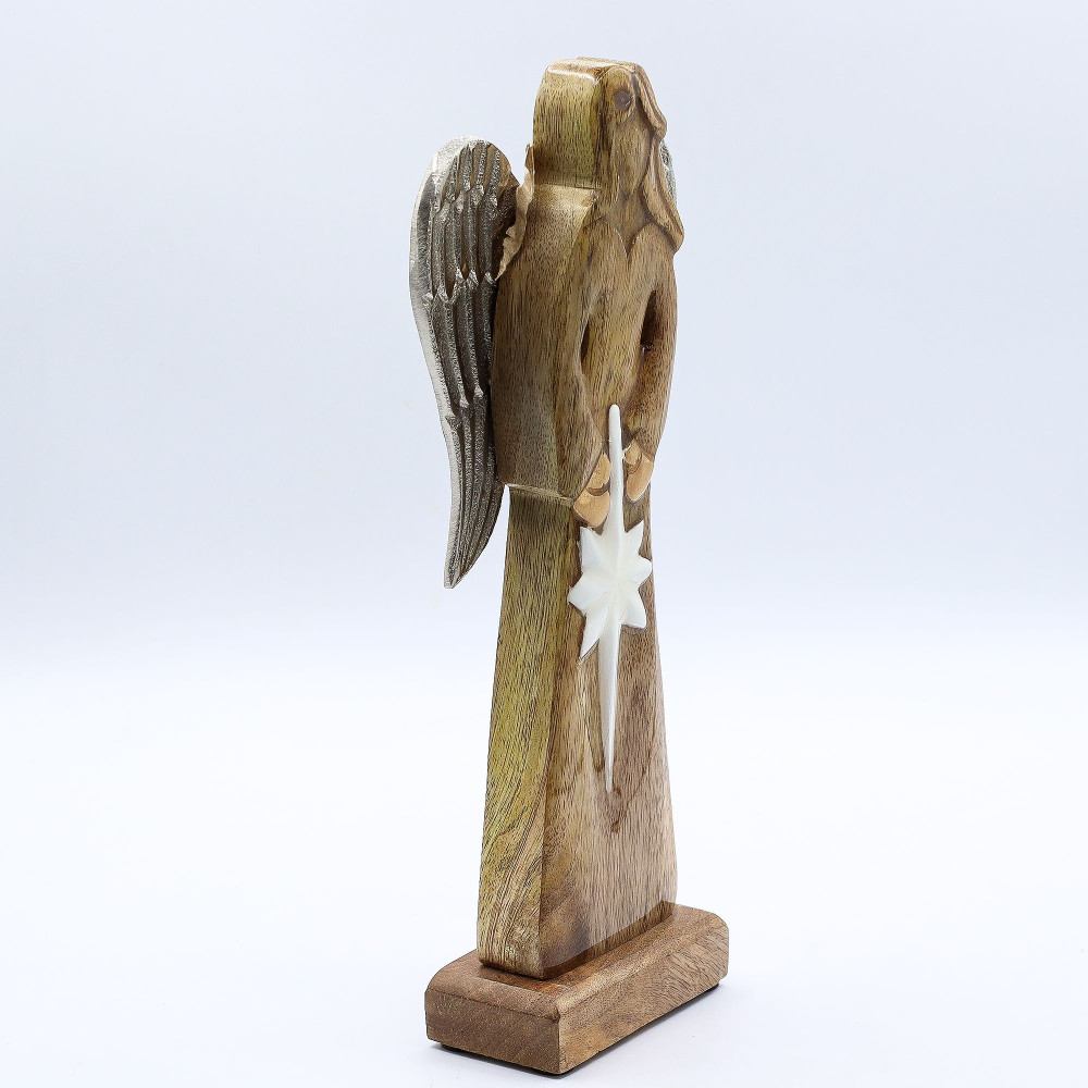 Grandes ailes d'ange de la paix en bois de manguier et détails en émail