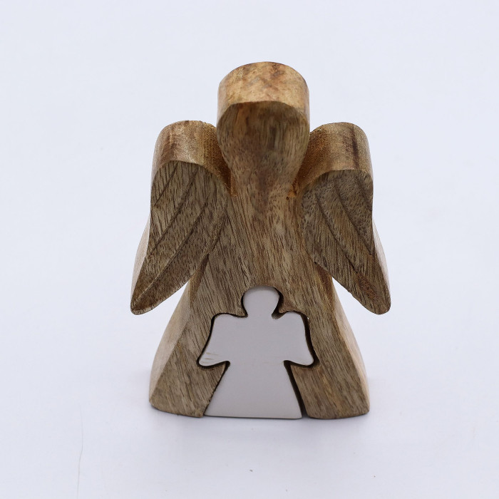 Ange en bois de manguier - Émail blanc