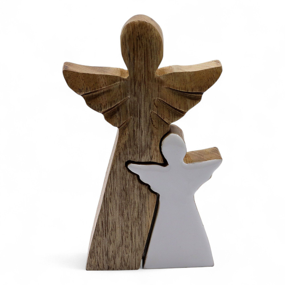 Ange en bois de manguier - Émail blanc