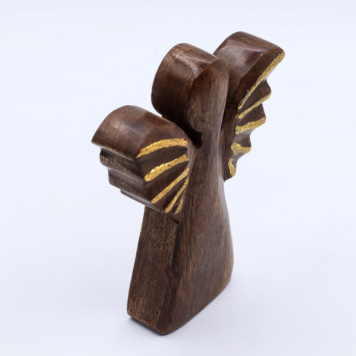 Ange moyen en bois de manguier - Décor doré