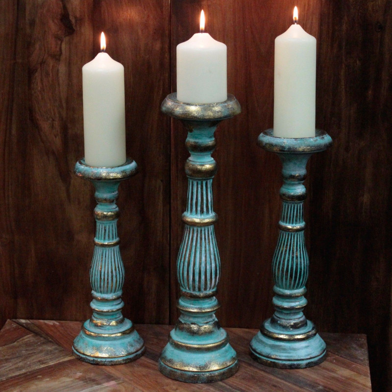 Bougeoir moyen - Turquoise Gold