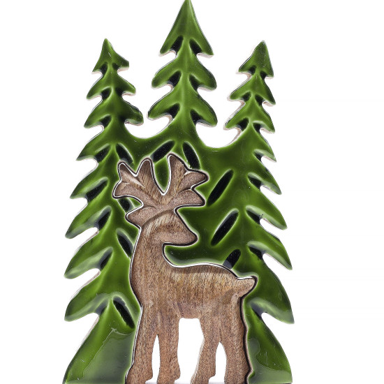Perdu dans la forêt - Cerf dans la forêt Décoration en bois 3D - 25x15cm