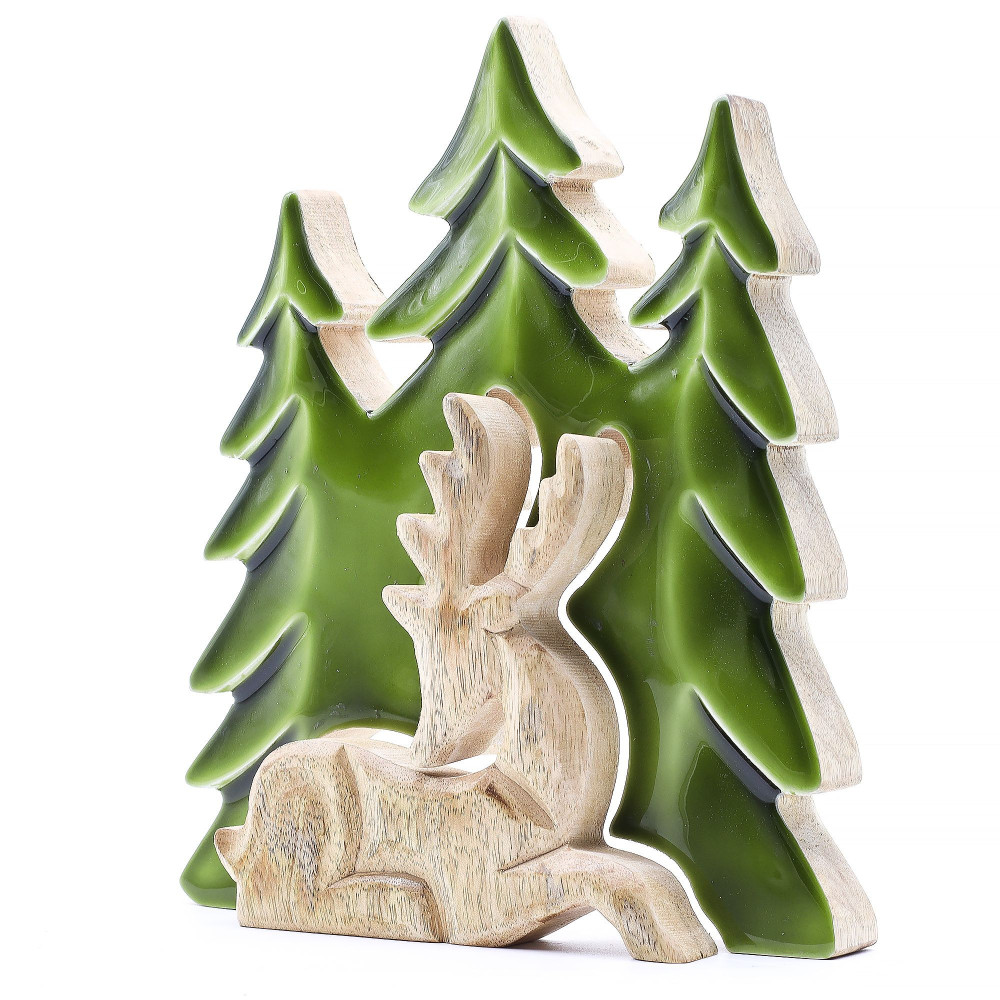 Perdu dans la forêt - Cerf dans la forêt Décoration en bois 3D - 23x20cm