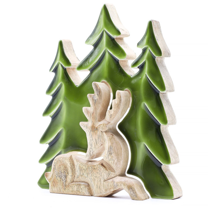 Perdu dans la forêt - Cerf dans la forêt Décoration en bois 3D - 23x20cm