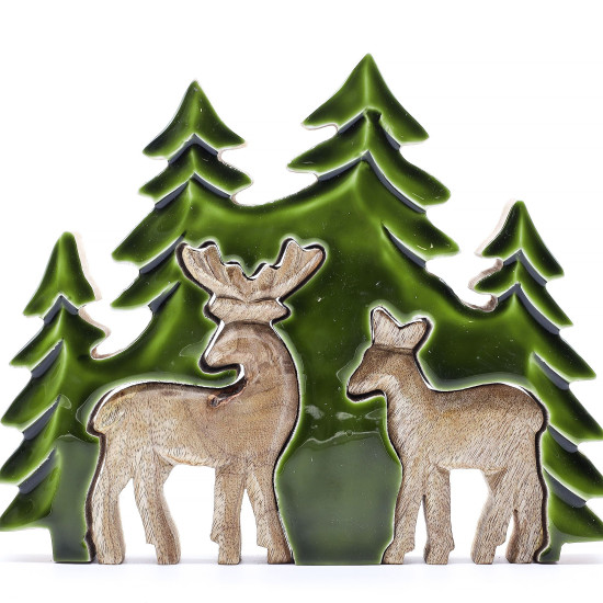 Perdu dans la forêt - Deux chers dans la forêt Décoration en bois 3D - 18x23cm