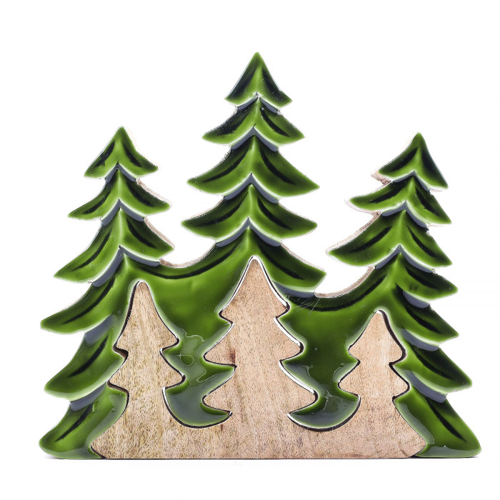 Perdu dans la forêt - Décoration en bois 3D Trois arbres - 20x23cm