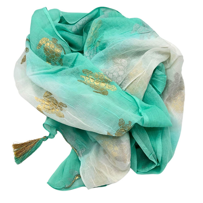 Sari Nomad On the Med Collection - Pario - Motif Tortue Blanc et Turquoise Or