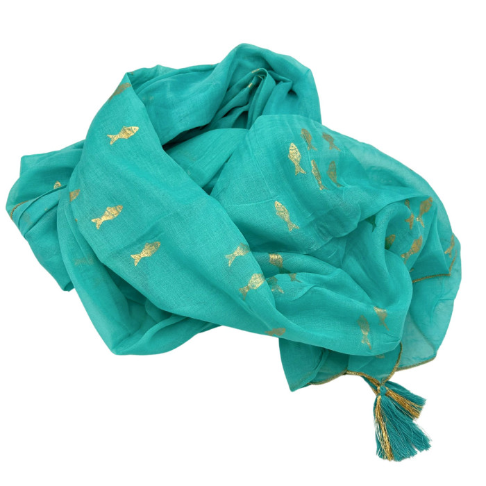 Sari Nomad On the Med Collection - Pario - Motif Poisson Turquoise et Or