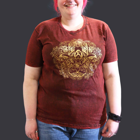 T-shirt délavé à la pierre XL - Hamsa - Bordeaux