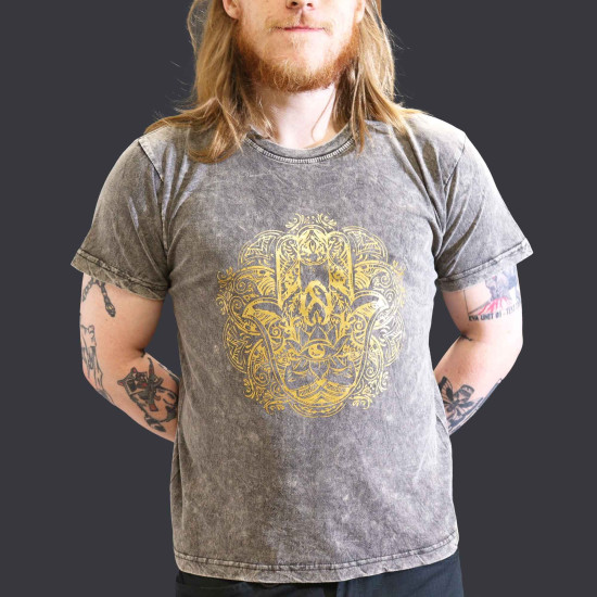 Grand t-shirt délavé à la pierre - Hamsa - Gris foncé