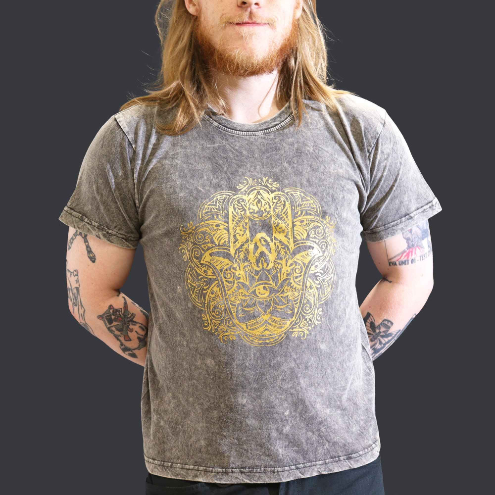 Grand t-shirt délavé à la pierre - Hamsa - Gris foncé