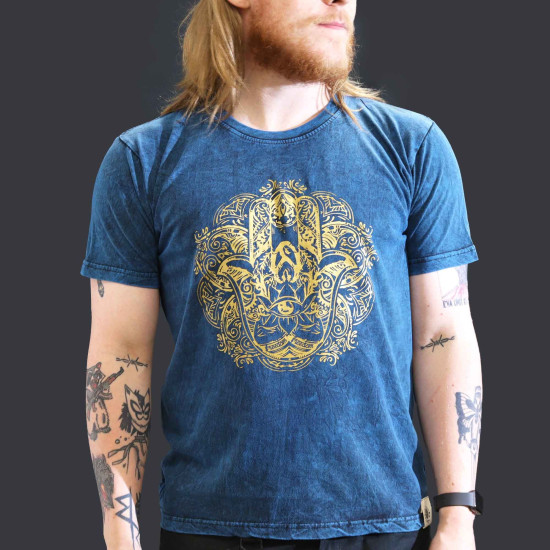 Grand t-shirt délavé à la pierre - Hamsa - Bleu
