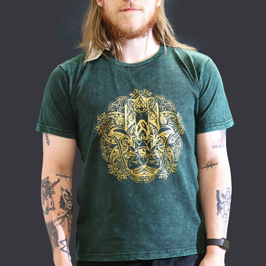 Grand t-shirt délavé à la pierre - Hamsa - Vert