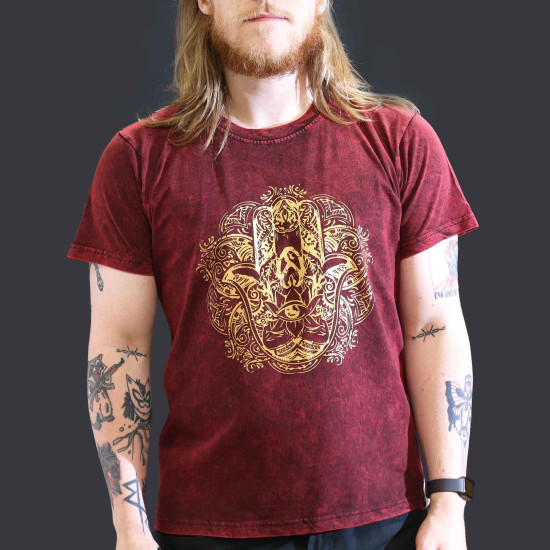 Grande chemise délavée à la pierre - Hamsa - Bordeaux