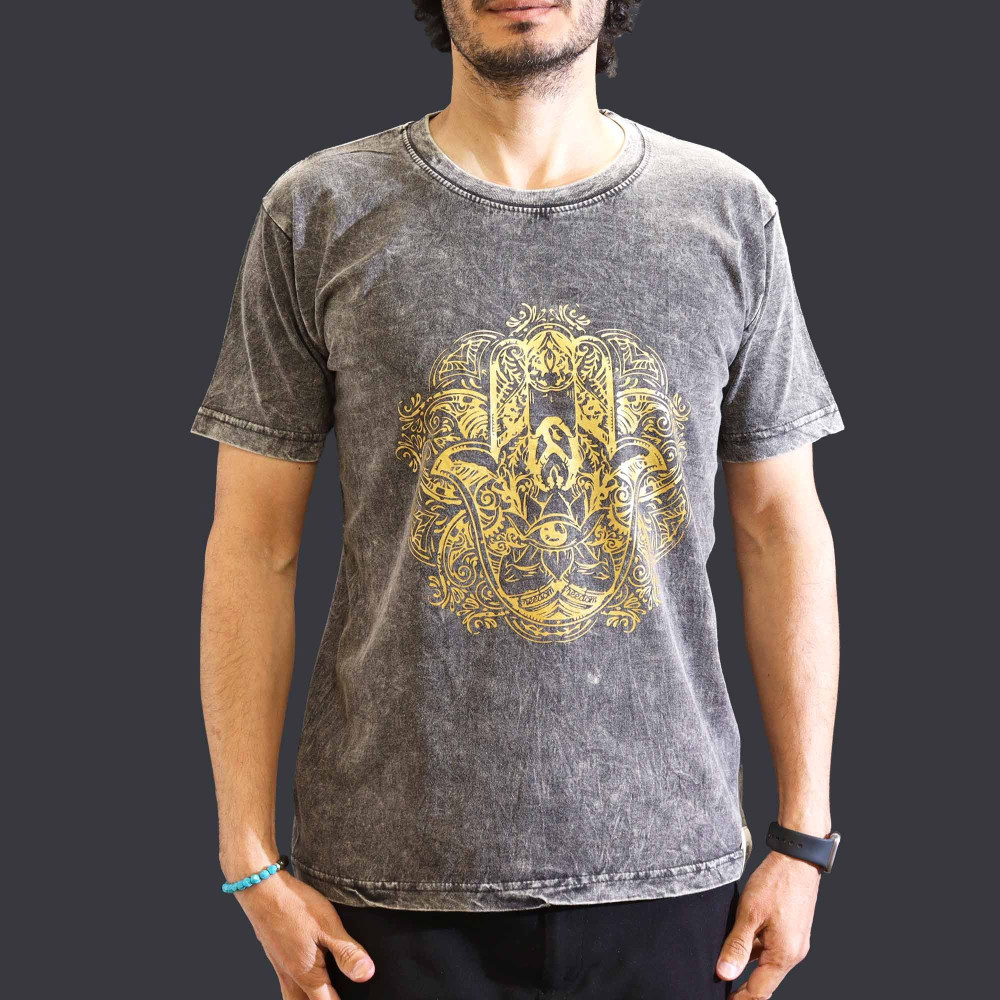 T-shirt délavé à la pierre moyenne - Hamsa - Gris foncé