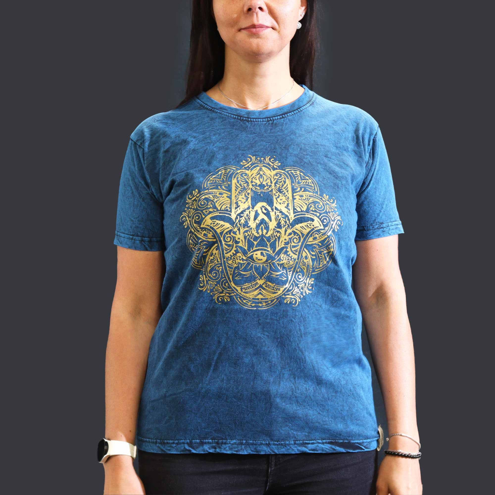 T-shirt délavé à la pierre de taille moyenne - Hamsa - Bleu