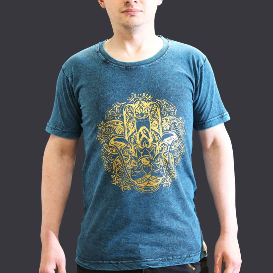 Petit t-shirt délavé à la pierre - Hamsa - Bleu