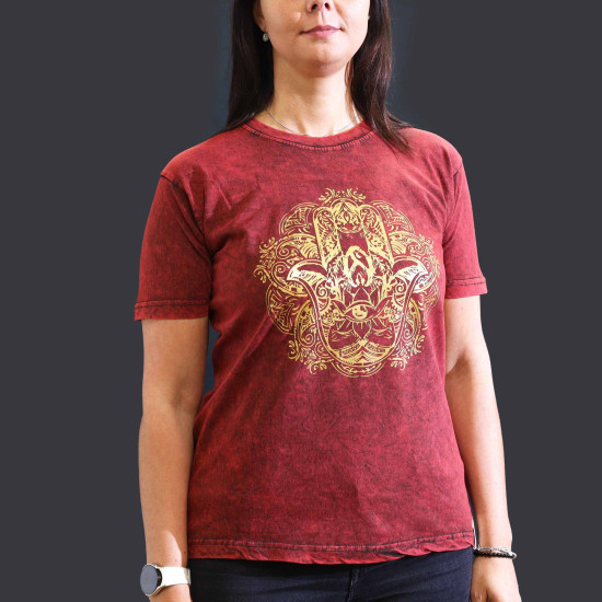 T-shirt délavé à la pierre de taille moyenne - Hamsa - Bordeaux