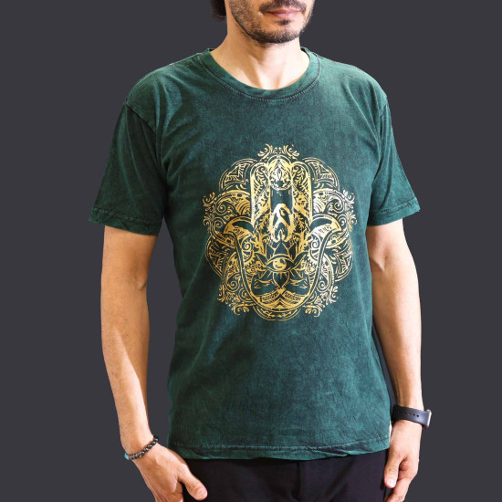 T-shirt délavé à la pierre de taille moyenne - Hamsa - Vert