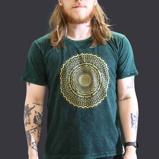 Grand t-shirt délavé à la pierre - Mandala - Vert