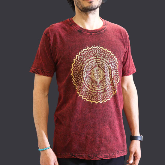 T-shirt délavé à la pierre de taille moyenne - Mandala - Bordeaux